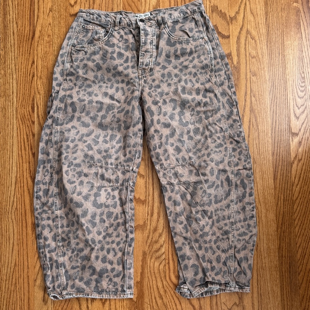 We The Free Good Luck Leopard Print Barrel Jeans